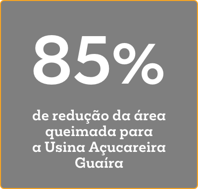 85% de redução na área queimada na Usina Açucareira Guaíra, graças à plataforma da umgrauemeio que combina software inteligente e câmeras de alta precisão para prevenção e detecção de incêndios agrícolas em tempo real.